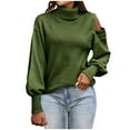 thumbnail image 1 of IROINNID Womens Sweater Cold Shoulder Pullover Sweater Solid Color Loose Short Length Long Sleeve Sweaters Tops, 1 of 6