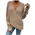 thumbnail image 1 of IROINNID Womens Sweater Cross Wrap V-Neck Pullover Sweater Solid Color Loose Mid-Length Long Sleeve Shirt Sweater Tops, 1 of 9