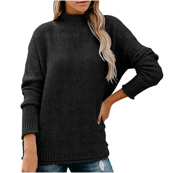 IROINNID Womens Sweater Jumper Turtleneck Pullover Sweater Solid Color Comfy Mid-Length Long Sleeve High Collar Knit Top