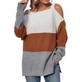 thumbnail image 1 of IROINNID Womens Sweater Knit Square Neck Pullover Sweater Color Block Casual Mid-Length Long Sleeve Matching Sweater, 1 of 6