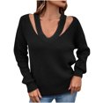 thumbnail image 1 of IROINNID Womens Sweater Knit V-Neck Pullover Sweater Solid Color Leisure Short Length Long Sleeve Sweater, 1 of 9