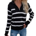 thumbnail image 1 of IROINNID Womens Sweater Quarter Zip V-Neck Pullover Sweater Stripes Casual Short Length Long Sleeve Hedging Knitting Sweater Tops, 1 of 9