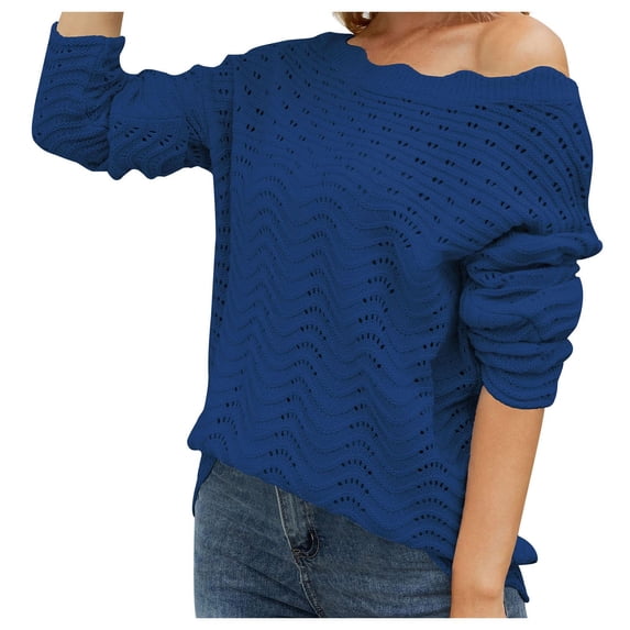 IROINNID Womens Sweater Round Neckline Pullover Sweater Solid Color Comfy Mid-Length Long Sleeve Hollow Knitwear Straight Socket Sweater