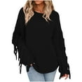 thumbnail image 1 of IROINNID Womens Sweater Round Neckline Pullover Sweater Solid Color Loose Mid-Length Long Sleeve Top Sweater Tassel Sweater, 1 of 7