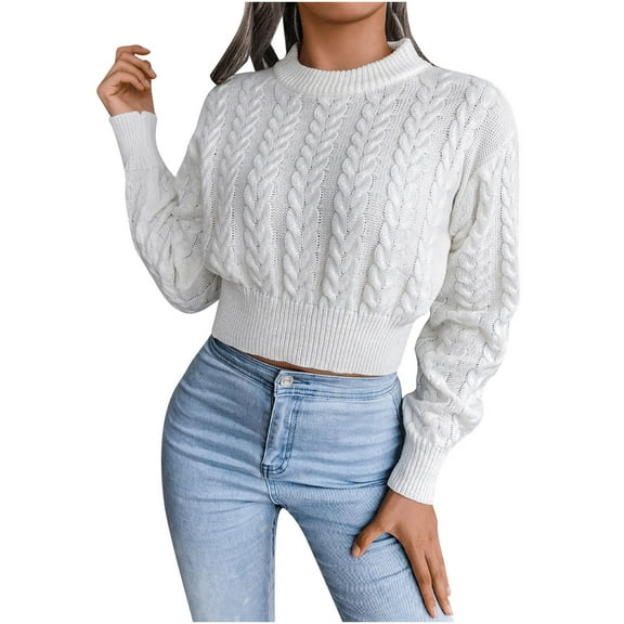 IROINNID Womens Sweater Round Neckline Pullover Sweater Solid Color Loose Short Length Long Sleeve Hollow Out Base Knitted Sweater