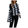 thumbnail image 1 of IROINNID Womens Sweater Round Neckline Pullover Sweater Stripes Comfy Mid-Length Long Sleeve Lattice Sweater, 1 of 9