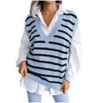 thumbnail image 1 of IROINNID Womens Sweater Sweater Vest V-Neck Pullover Sweater Stripes Casual Short Length Sleeveless Hollow Knitted Vest Sweater Vest, 1 of 3