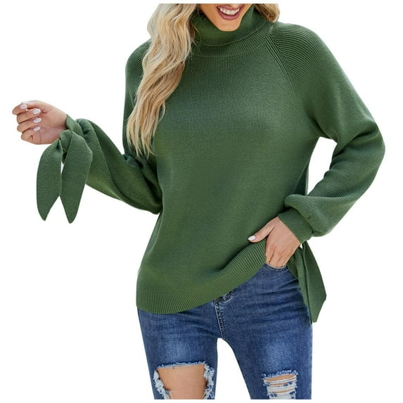 IROINNID Womens Sweater Turtleneck Pullover Sweater Solid Color Casual Mid-Length Long Sleeve Tops Blouse Knitted Sweater