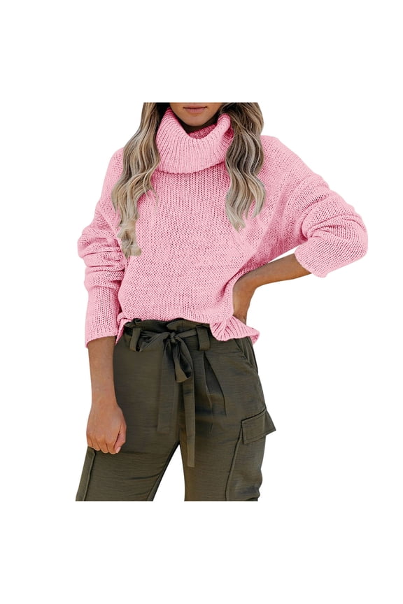 Womens Sweater Turtleneck Pullover Sweater Solid Color Comfy Mid-Length Long Sleeve Autumn and Winter Blouse Knitting Backless Tops Sweaters