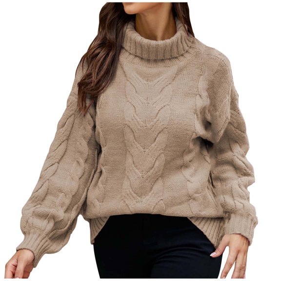 IROINNID Womens Sweater Turtleneck Pullover Sweater Solid Color Leisure Mid-Length Long Sleeve Plus Size Tops Sweater Blouse