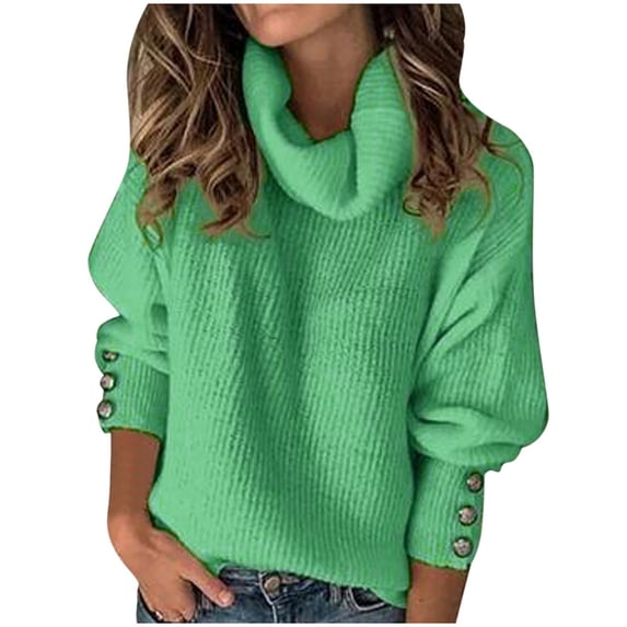 IROINNID Womens Sweater Turtleneck Pullover Sweater Solid Color Loose Mid-Length Long Sleeve Autumn and Winter Blouse Knitting Tops Sweaters