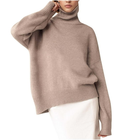 IROINNID Womens Sweater Turtleneck Pullover Sweater Solid Color Loose Mid-Length Long Sleeve Autumn and Winter Popular High Collar Knit Sweater