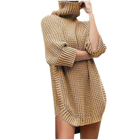 IROINNID Womens Sweater Turtleneck Pullover Sweater Solid Color Loose Mid-Length Long Sleeve Sweatshirts Tops Sweater