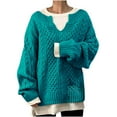thumbnail image 1 of IROINNID Womens Sweater V-Neck Pullover Sweater Solid Color Comfy Mid-Length Long Sleeve Top Knitted Sweaters Blouse, 1 of 8