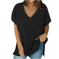 thumbnail image 1 of IROINNID Womens Sweater V-Neck Pullover Sweater Solid Color Comfy Mid-Length Short Sleeve Sweater Tops, 1 of 7