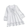 thumbnail image 1 of IROINNID Womens Tunic Tops Casual Solid Color Long Sleeve Round-Neck Ruched Hollow Out Pullover Trendy Blouse,White, 1 of 8