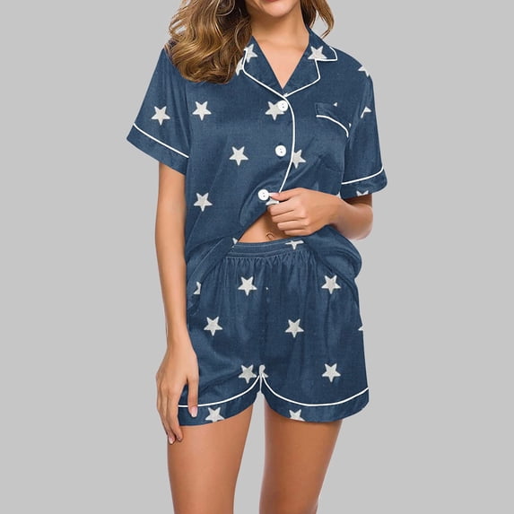 IROINNID Womens Two Piece Pajama Set Silk Sleepwear Short Sleeve Tops+ Shorts summer Homewear Clothes
