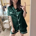 thumbnail image 1 of IROINNID Womens Two Piece Pajamas Button Up Silk Sleepwear Long Sleeve Tops and Pants Homewear Summer Clothes, 1 of 6