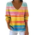 thumbnail image 1 of IROINNID Womens V Neck Sweater Long Sleeve Pullover Colorful Print Casual Fashion Top for Home Daily Wear Lightweight Comfortable Soft Cozy Loose Fit Tunic Shirt(Multicolor#2,S), 1 of 3