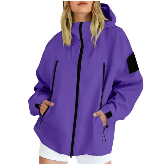 IROINNID Womens Waterproof Rain Jacket Hooded Windproof Loose Fit Outdoor Coat with Pockets for Hiking Camping Cycling Running Travel All Seasons(Purple,S)