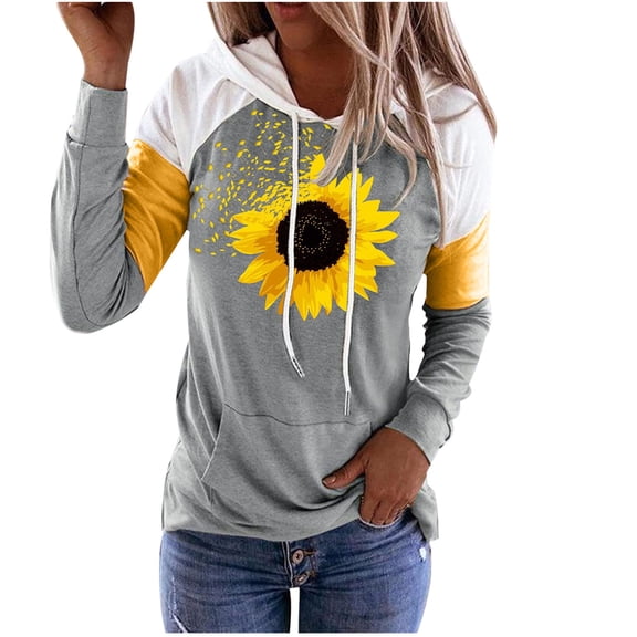 IROINNID Womens Winter Clothes Pullover Hoodies Long Sleeve Autumn T-Shirt Flowy Printing Hooded Pockets Blouse Tops,Gray