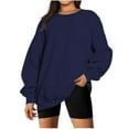 thumbnail image 1 of IROINNID Womens Winter Clothes Pullover Hoodies Long Sleeve Round Neck Loose Sweatshirt Solid Blouse Tops,Navy, 1 of 6