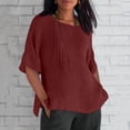 thumbnail image 1 of IROINNID Work Appropriate Crew Neck Half Sleeve Blouse Women's Solid Color Tunic Tops,Loose Fits Casual Shirt for Office and Business Wear(Wine,), 1 of 3