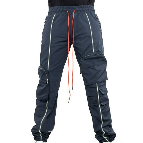 IROINNID Work Carpenter Pants For Men Solid Color Loose Large Size Pants Long Pants Elastic Waist Pants