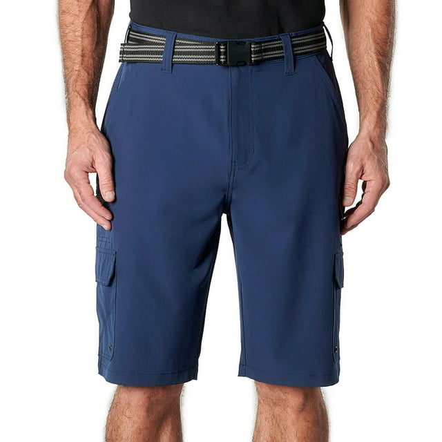 Iron Co Men's Belted Stretch Performance Hybrid Cargo Shorts (Varsity Blue, 36)