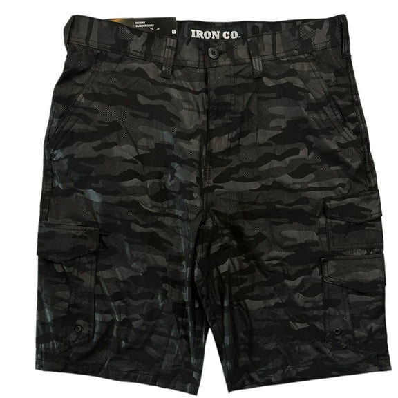 IRON CO. 4-Way Stretch Hybrid Cargo 11" Inseam Short (Blackout Camo, 32)