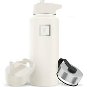 IRON °FLASK Camping & Hiking Hydration Flask, Wide Mouth, 3 Straw Lids, Stainless Steel Outdoor Water Bottle, Double Walled, Insulated Thermos, Metal Canteen - Cashmere Cream, 32 Oz