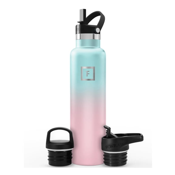 IRON FLASK Camping & Hiking Hydration Flask with Straw, BPA-Free Insulated Stainless Steel Sports Water Bottle - 24 oz Bubble Gum