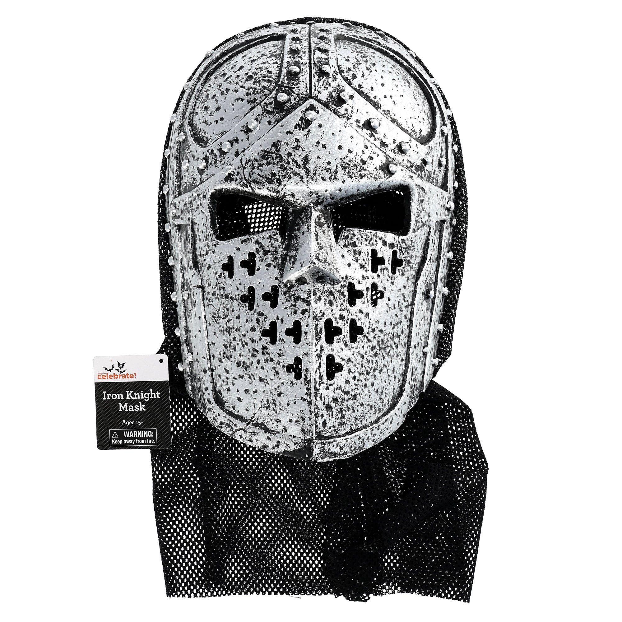 Iron Knight Mask Costume Accessory for Adults, Silver and Black, Halloween by Way To Celebrate