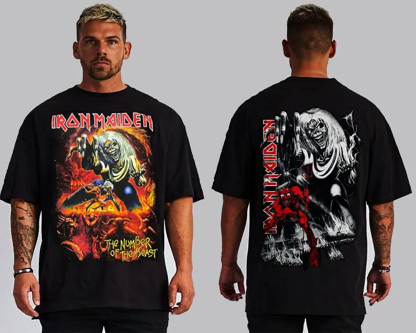 Iron Maiden T-Shirt Ufficiale The Number Of The Beast - Run To The Hills, Cotone Morbido, Taglia Large, Colore Nero