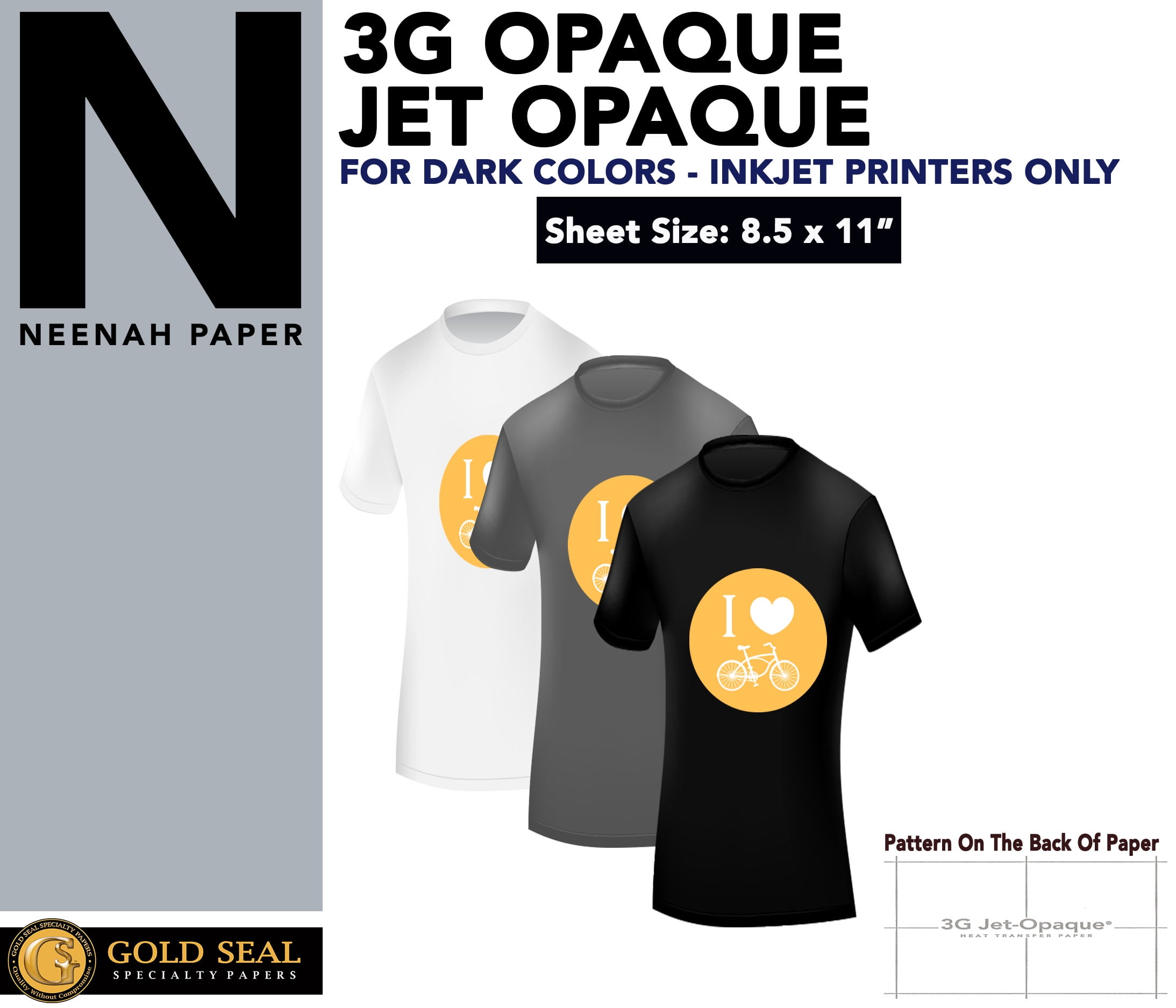 IRON ON HEAT TRANSFER PAPER 3G JET OPAQUE 8.5 x 11" CUSTOM PACK 50 SHEETS
