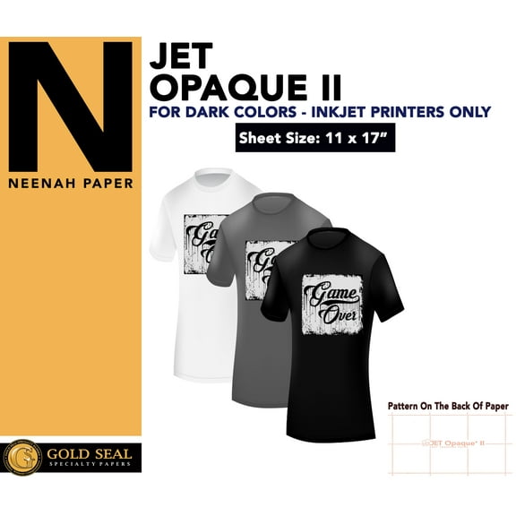 IRON ON T-SHIRT HEAT TRANSFER PAPER JET OPAQUE II 11 x 17" CUSTOM PACK 10 SHEETS