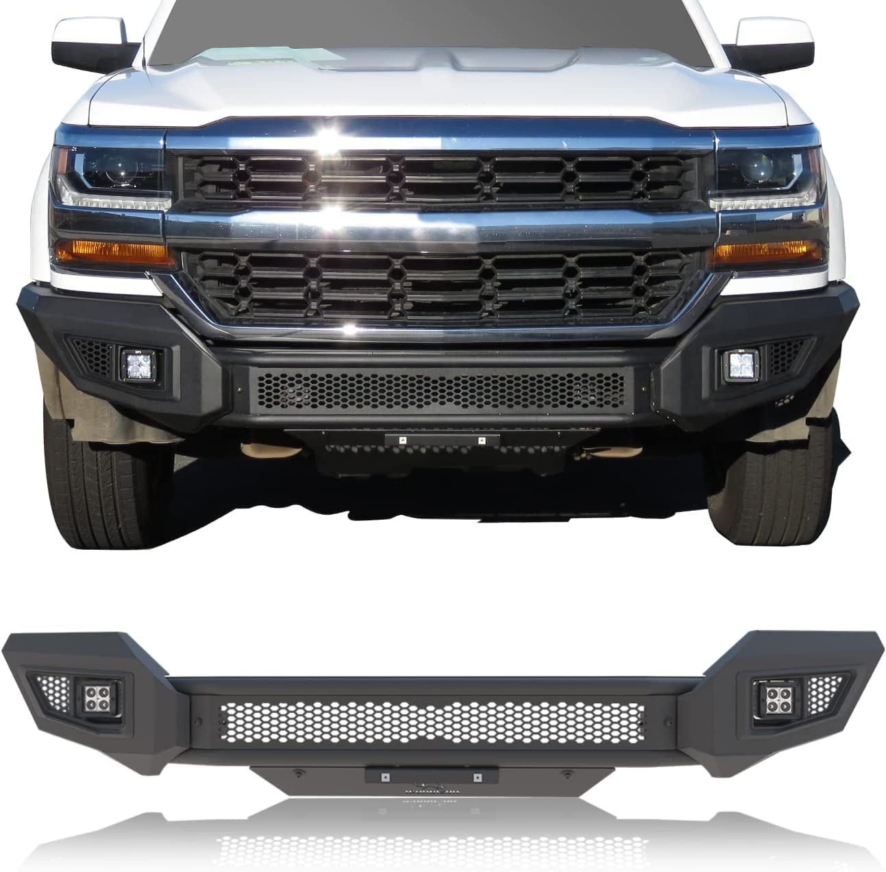 Hooke Road Full Width Steel Front Bumper For 2016-2018 Chevy Silverado 1500 - With LED Lights