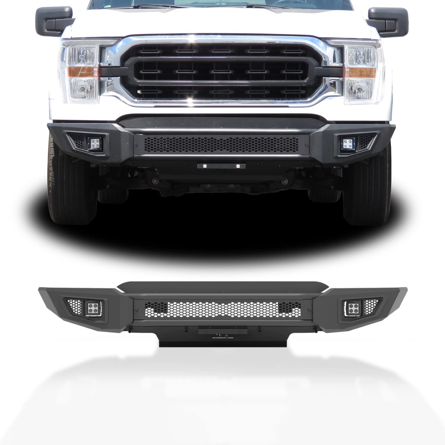 IRONBISON Front Bumper Fit 2021-2023 Ford F150 (Excl. 2022-2023 F150  Lighting EV) Pickup Truck Front Bumper Guard with 2 LED Fog Light Can Add  30” LED 