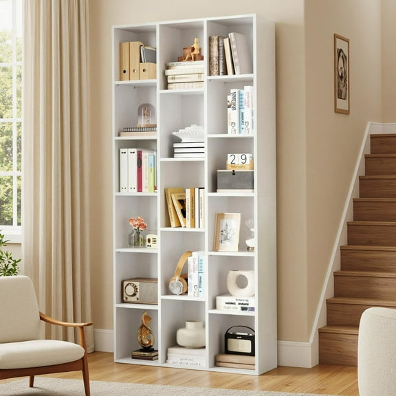 IRONCK 71" Tall Bookcase, 31.5" Wide Bookshelf, Cube Storage Organizer with Adjustable Shelf for Home Office, White