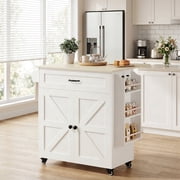 IRONCK Kitchen Island Cart, Farmhouse Rolling Kitchen Cart with Drop Leaf, Storage for Small Kitchens, White deal from Walmart