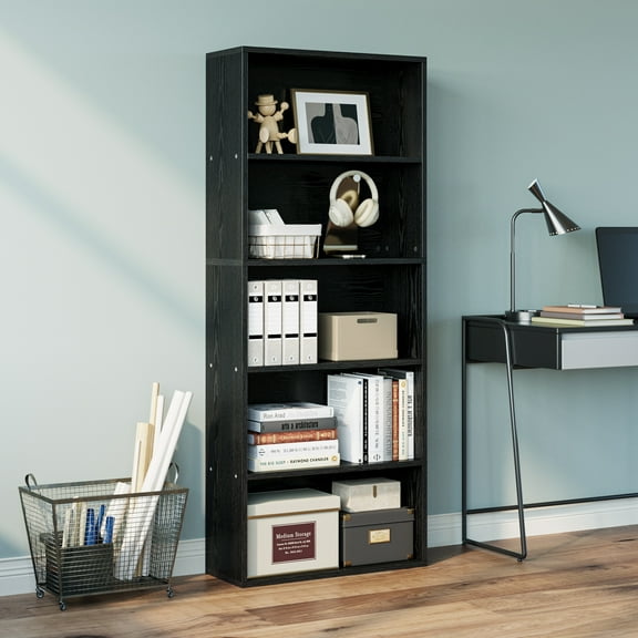 IRONCK 5 Shelf Bookcase, Free Standing Display Storage Bookshelf for Home Office, Black