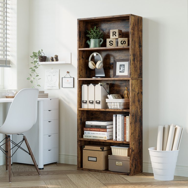 IRONCK 5 Tier Bookshelves And Bookcases, Industrial Shelf For Home Office Decor, Vintage Brown
