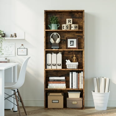 IRONCK 5-Shelf Bookcase, Free Standing Wood Bookshelf for Home Office, Vintage Brown