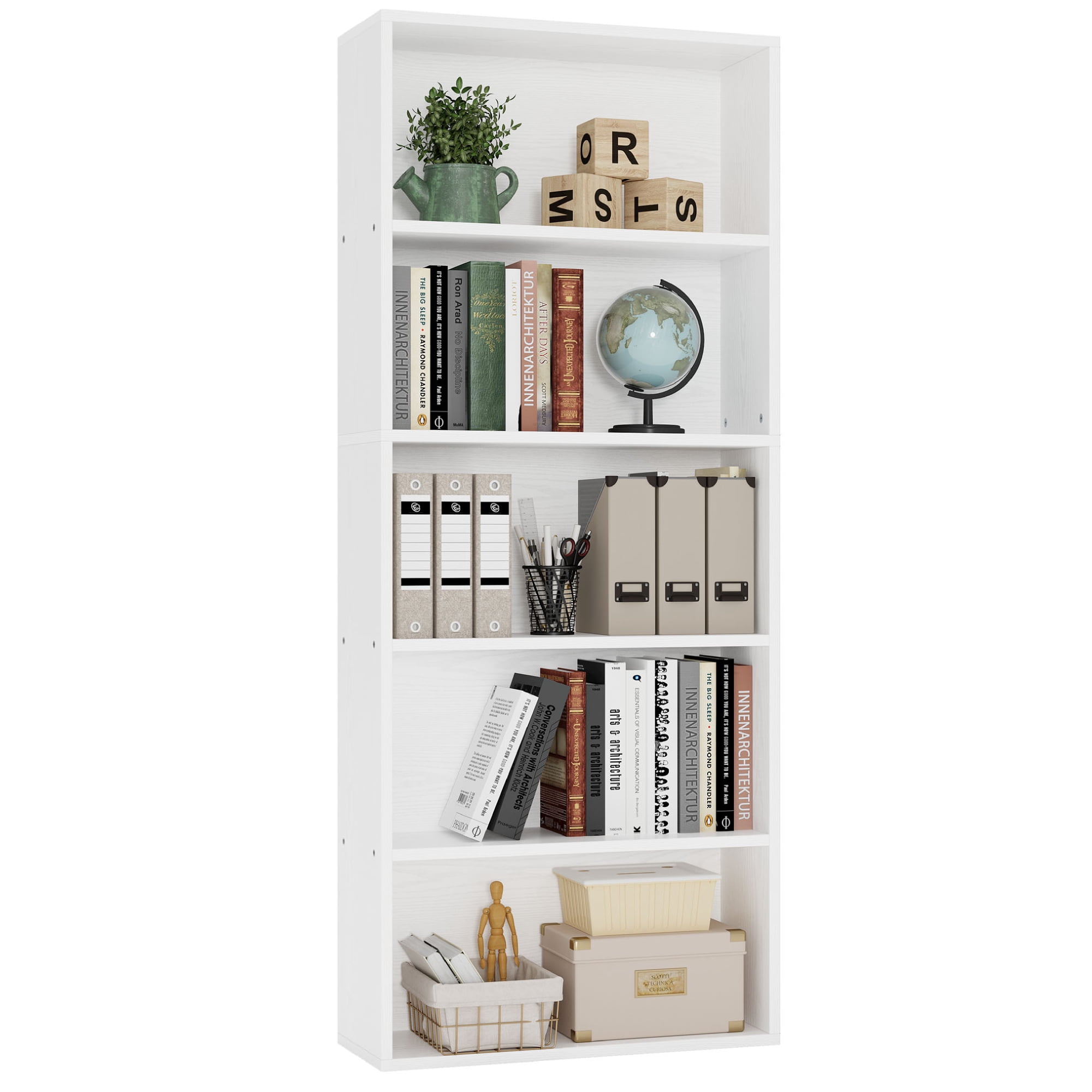 IRONCK 5 Shelf Bookcase, Free Standing Display Storage Bookshelf for Home Office, White
