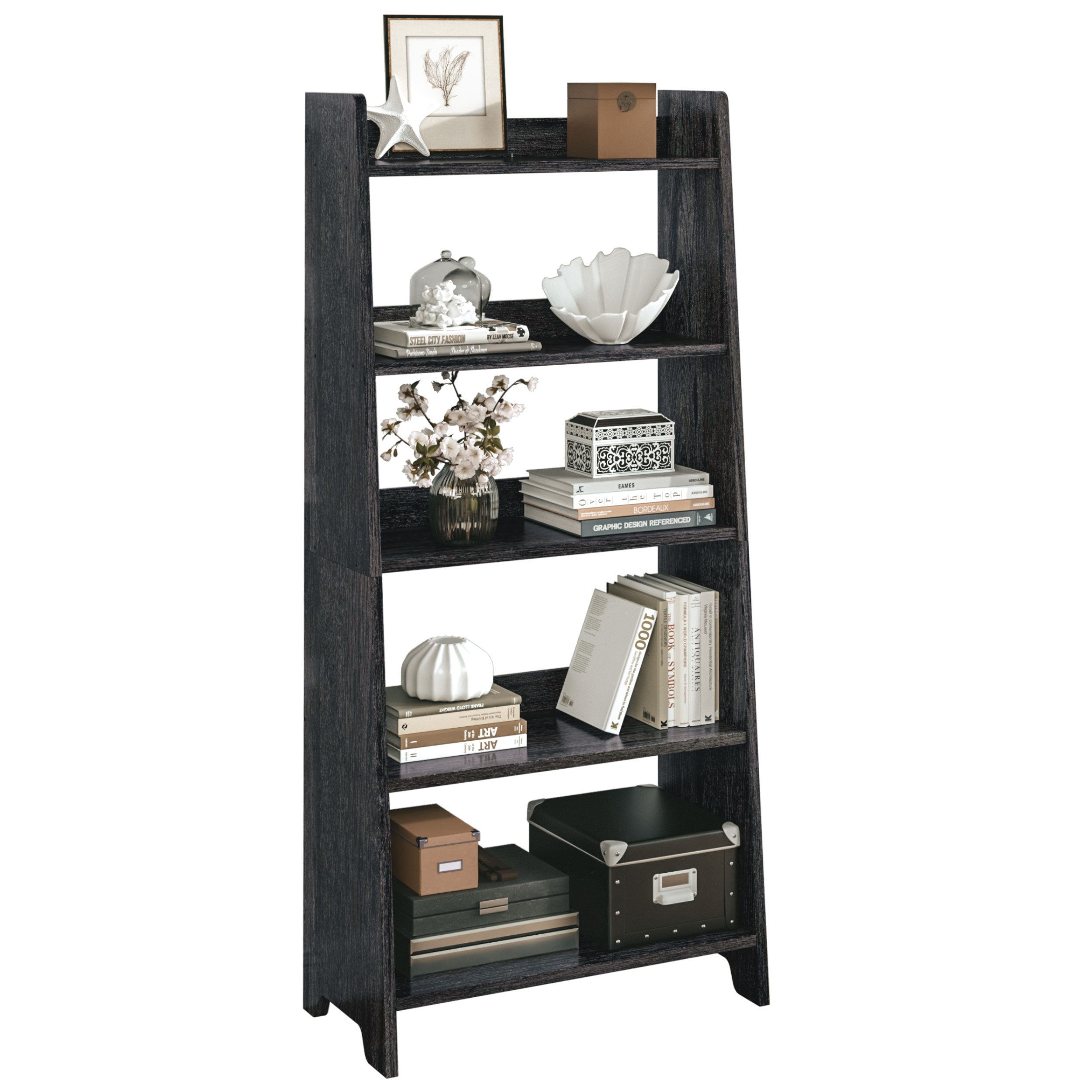 IRONCK 5 Tier Bookcase, Industial Wood Ladder Bookshelf for Home Office