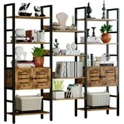 IRONCK 5 Tier Industrial Bookshelf and Bookcase with Storage Cabinet for Home Office Vintage Brown