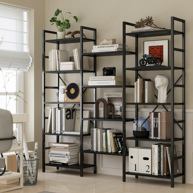 IRONCK Industrial 5-Tier Bookcase, Wooden Book Storage, Open
