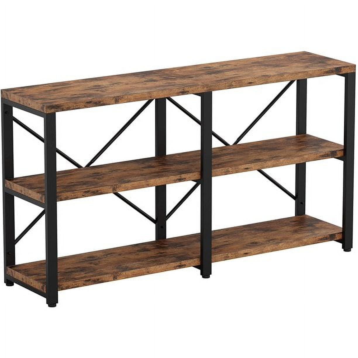 IRONCK 55" Rustic Brown Metal and Wood Console Table with Storage