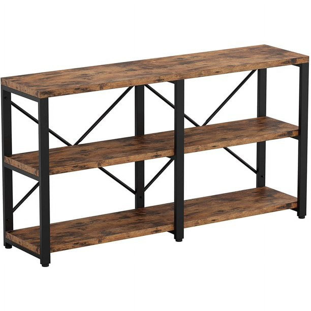 IRONCK 55" Rustic Brown Metal and Wood Console Table with Storage