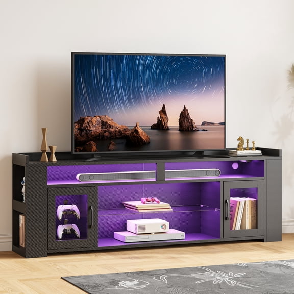 IRONCK LED TV Stand for TVs up to 85", Modern Entertainment Center with Power Outlet and Storage Cabinet